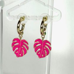 Pink Monstera Earrings