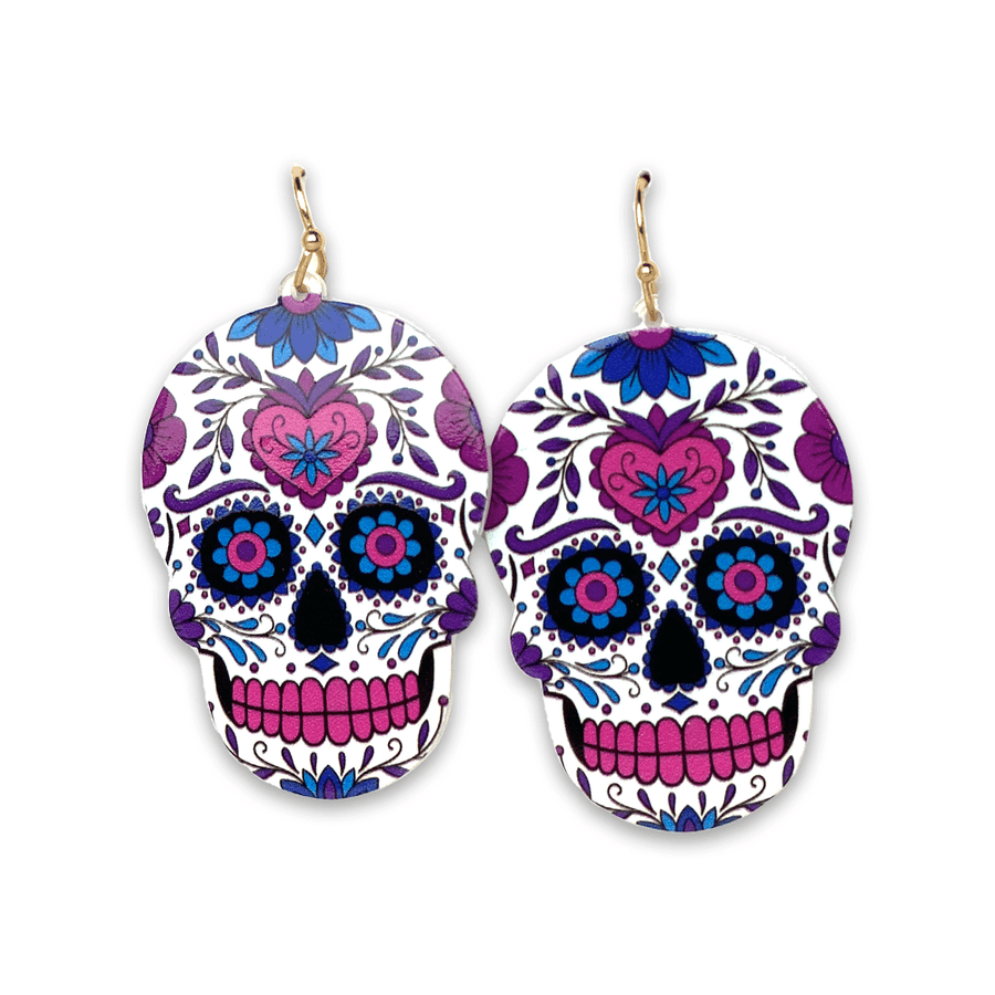 Colorful Mexican Sugar Skull Hoop Earrings Day Of The Dead  eBay