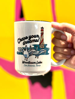 Chase Your Dreams Woodlawn Lake Mug 15 oz Two-Tone Mug (front view)