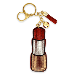 Red Lipstick Crystal Bling Keychain