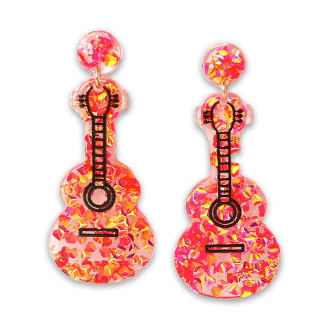 Glitter Resin Guitar Drop Earrings (orange)