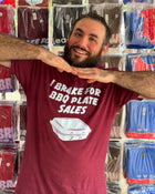 BarbacoApparel's I Brake For BBQ Plate Sales Graphic Tee (on male model)