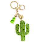 Green Saguaro Cactus Crystal Bling Keychain