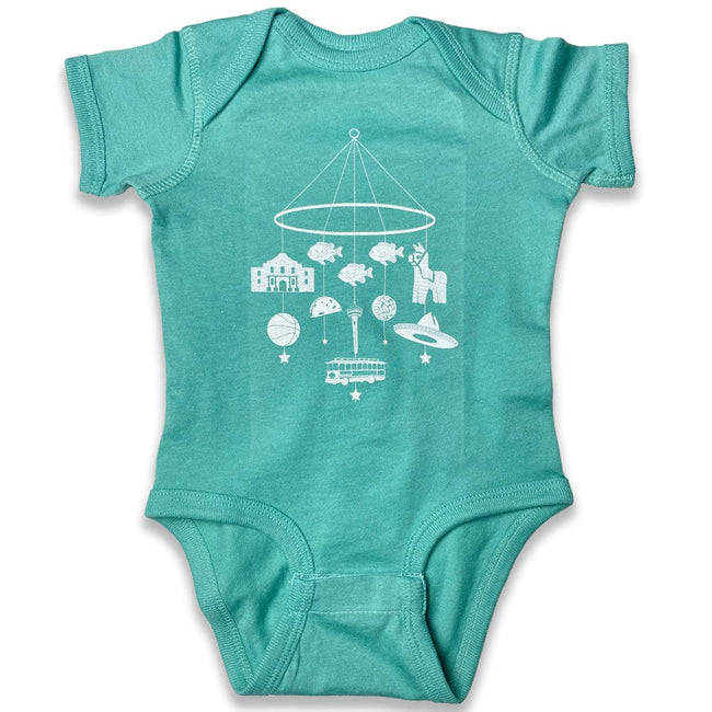 BarbacoApparel's Puro San Anto Mobile Graphic Onesie (front view)