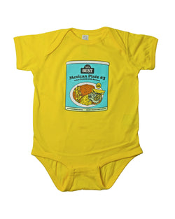 BarbacoApparel's Mexican Plate #3 Graphic Onesie (front view)