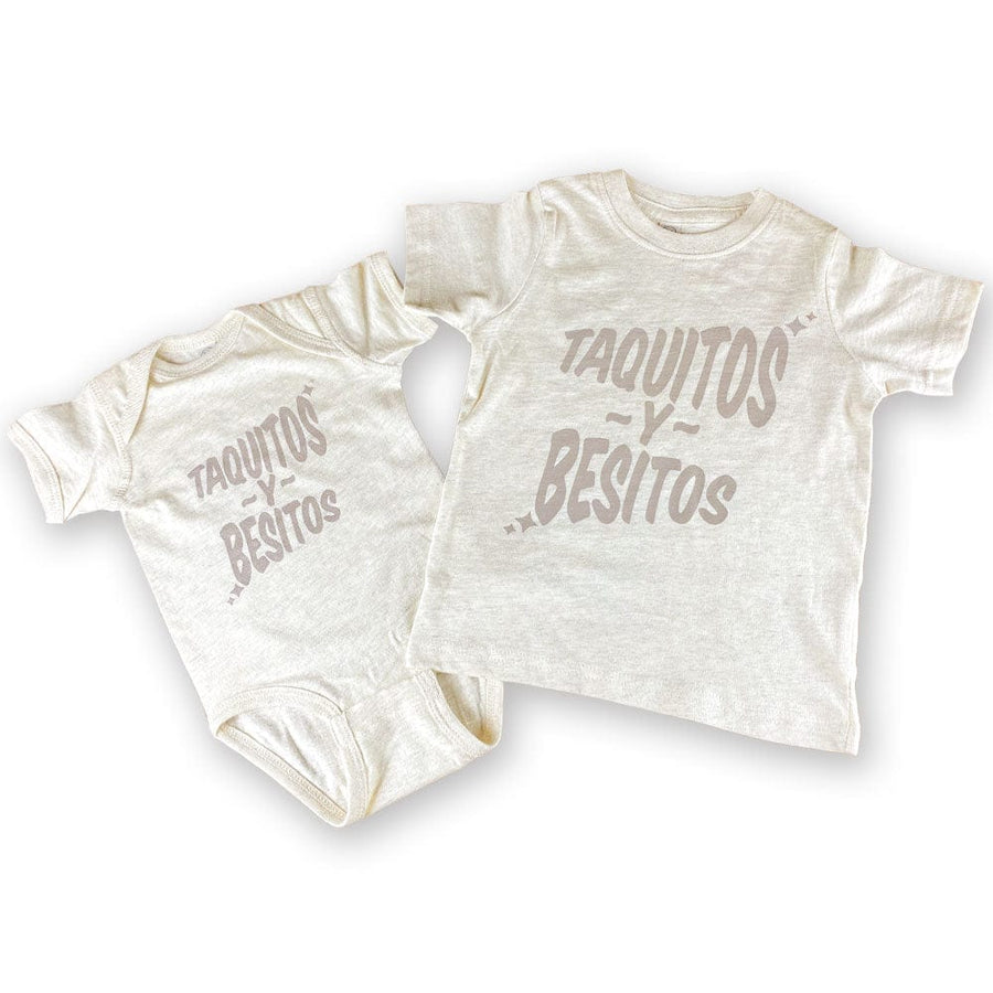 BarbacoApparel's Taquitos y Besitos Graphic Onesie & Toddler Tee (front view)