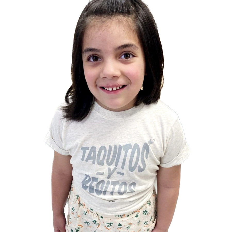 BarbacoApparel's Taquitos y Besitos Graphic Toddler Tee on Youth Model (front view